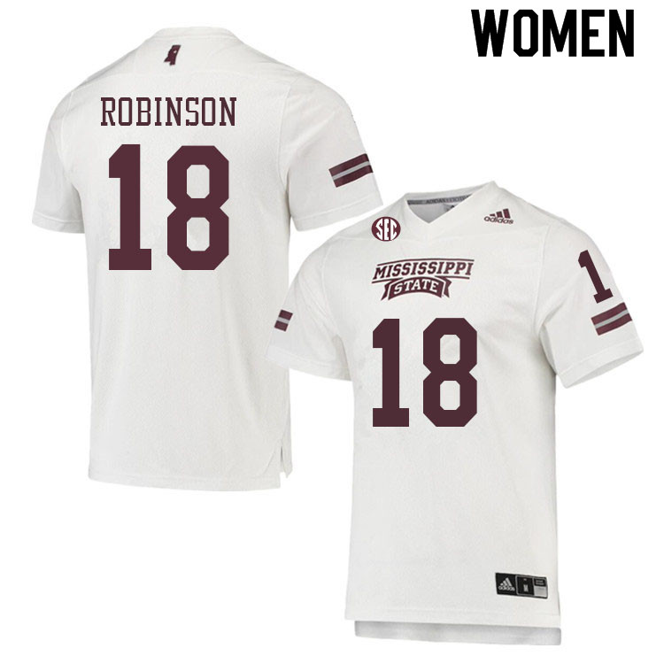 Women #18 Justin Robinson Mississippi State Bulldogs College Football Jerseys Sale-White